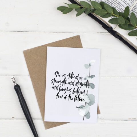 She Is Clothed Botanical Card - Proverbs 31:25