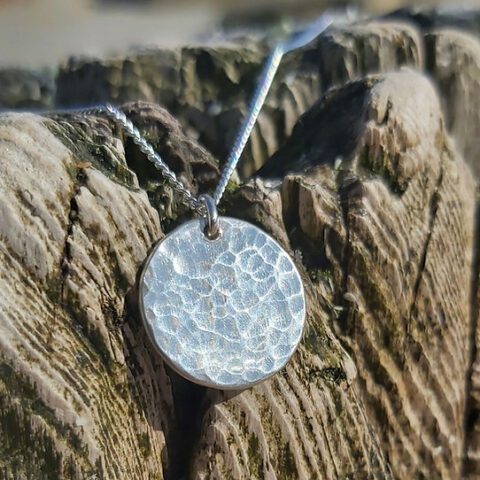 Silver Hammered Disk Necklace