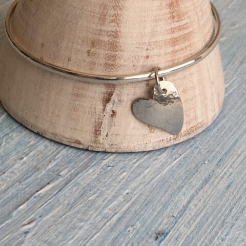 Sterling Silver Heart Charm Bangle