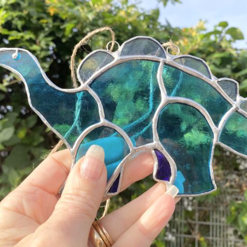 Stained Glass Blue Stegosaurus - Stained Glass Art