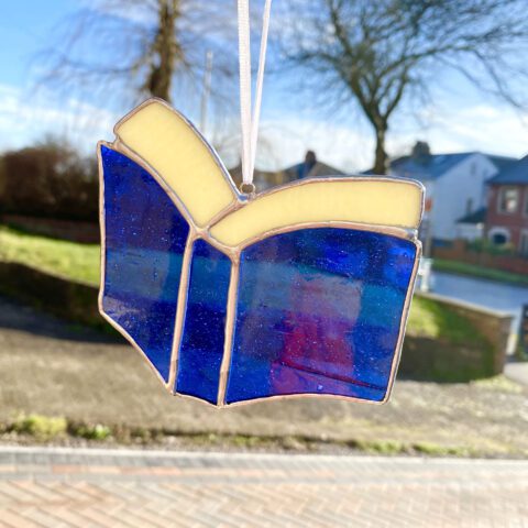Stained Glass Dark Blue Open Book Panel - Stained Glass Art