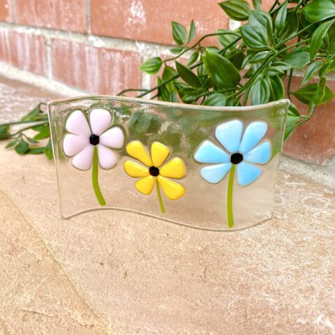 Fused Glass Retro Floral Meadow Wave Panel - Fused Glass Art