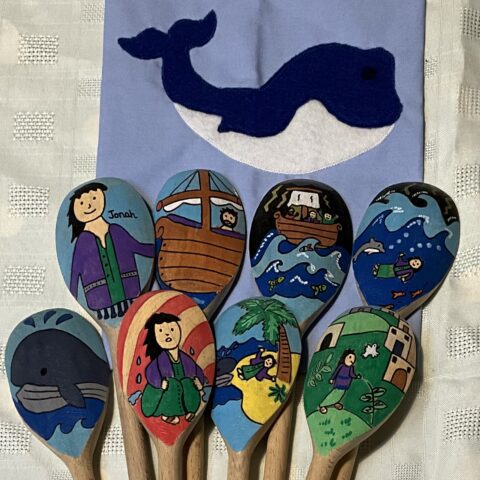 Jonah and the whale story spoon set
