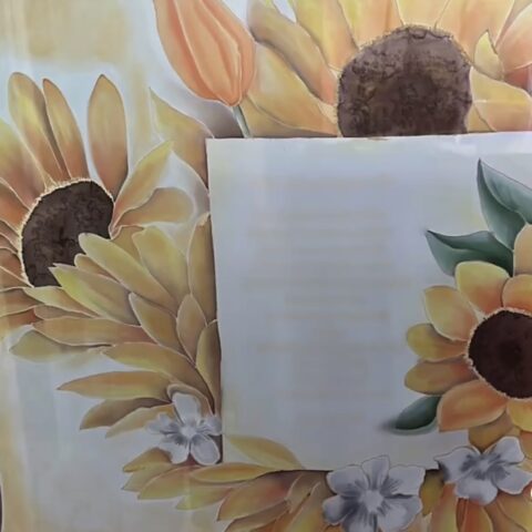 Joshua 1:9. Orange/Yellow Hand painted Sunflowers Square Silk Scarf. Ready to Ship