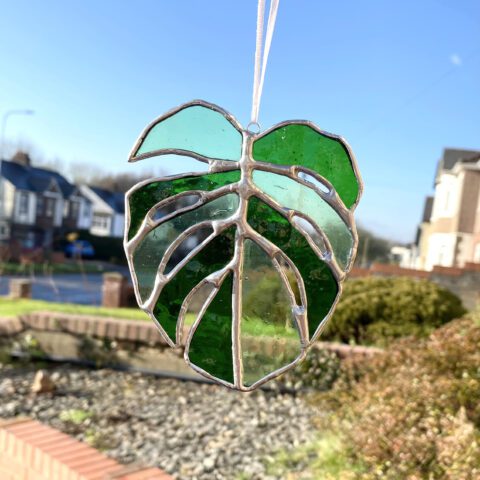 Stained Glass Botanical Green Monstera Leaf - Stained Glass Art