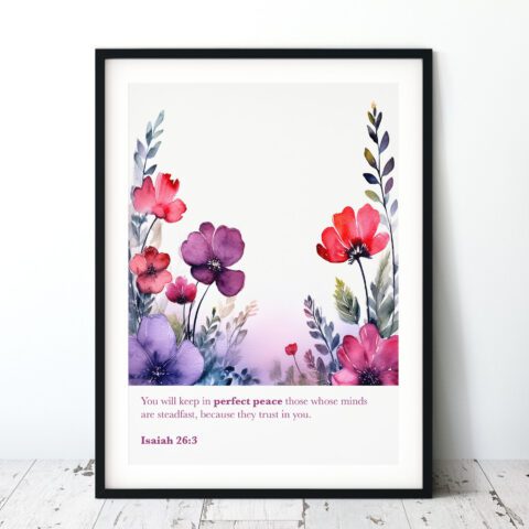 Perfect Peace Inky Floral Digital Art Print - Isaiah 26:3
