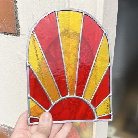 Stained Glass Red Sunrise Arched Leaded Panel - Stained Glass Art