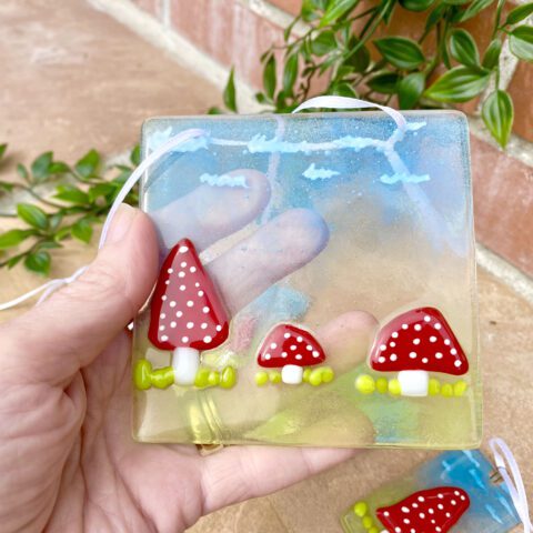 Fused Glass Toadstool Meadow Panel - Fused Glass Art