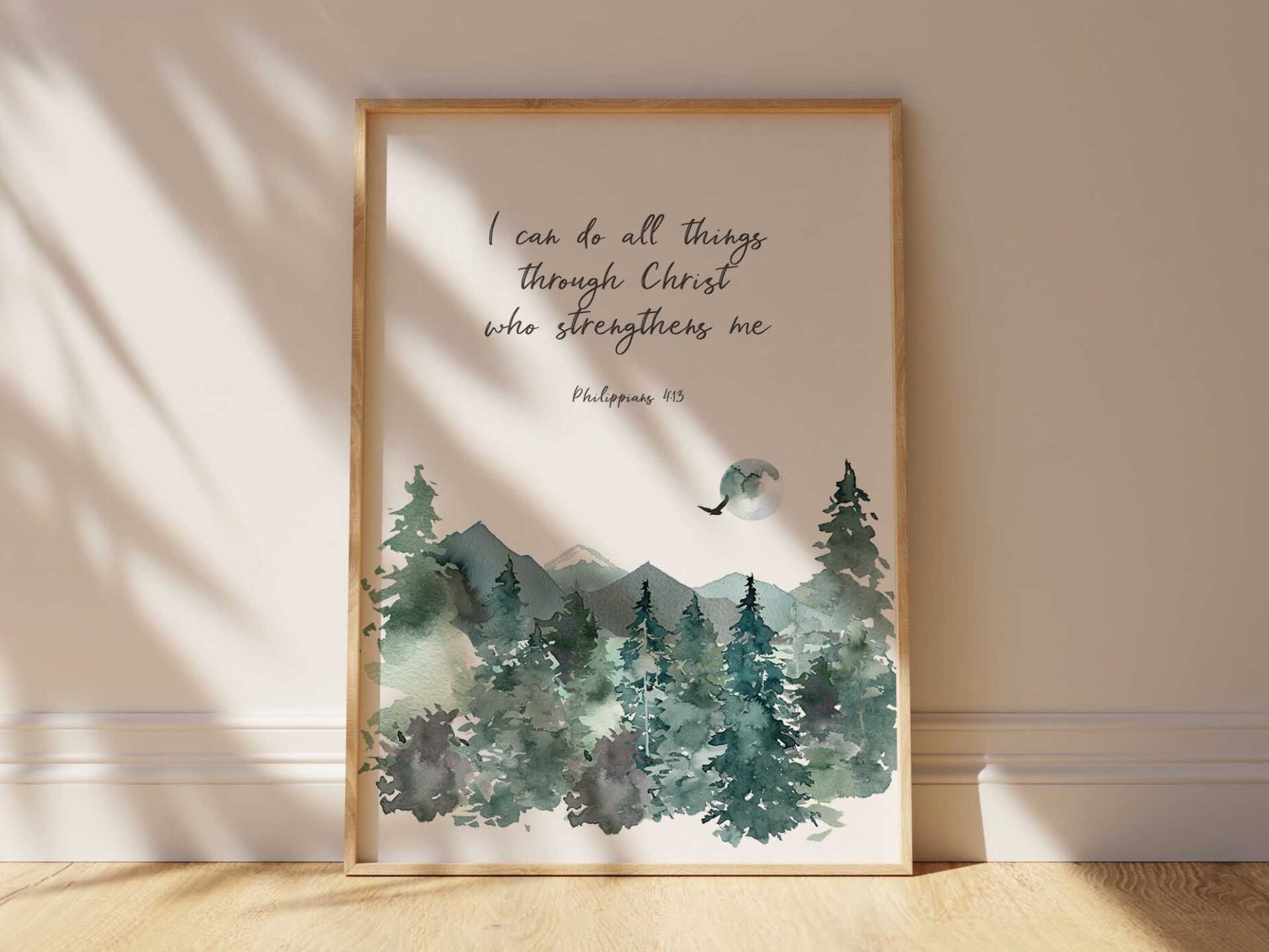 A thoughtful religious gift featuring a scenic mountain range and an uplifting Bible verse.