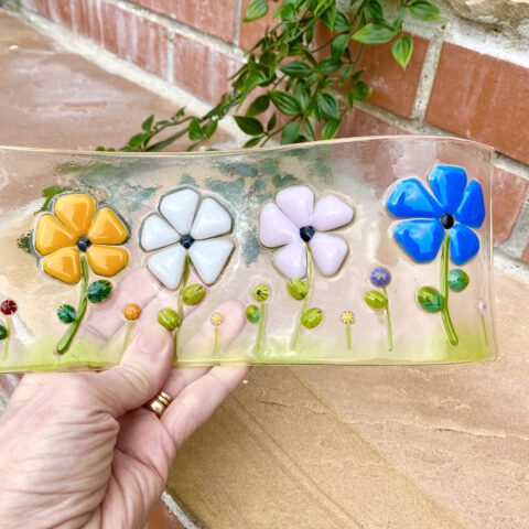 Fused Glass Floral Meadow Wave Panel - Fused Glass Art