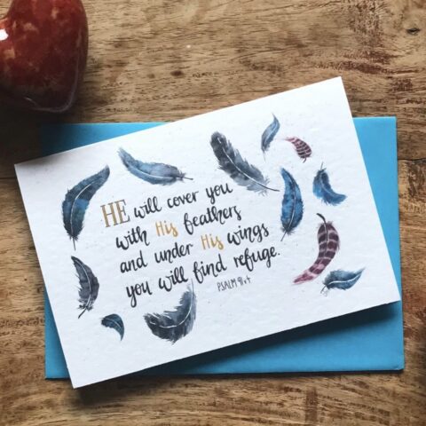 Bible verse card, He will cover you with His wings, Psalm 91:4