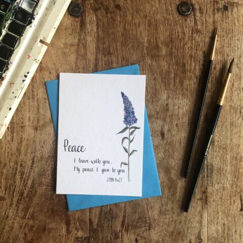 Peace I leave with you, John 14:27. Hand-lettered bible verse card.