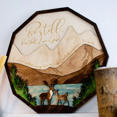 Be still and know painted wooden wall sign