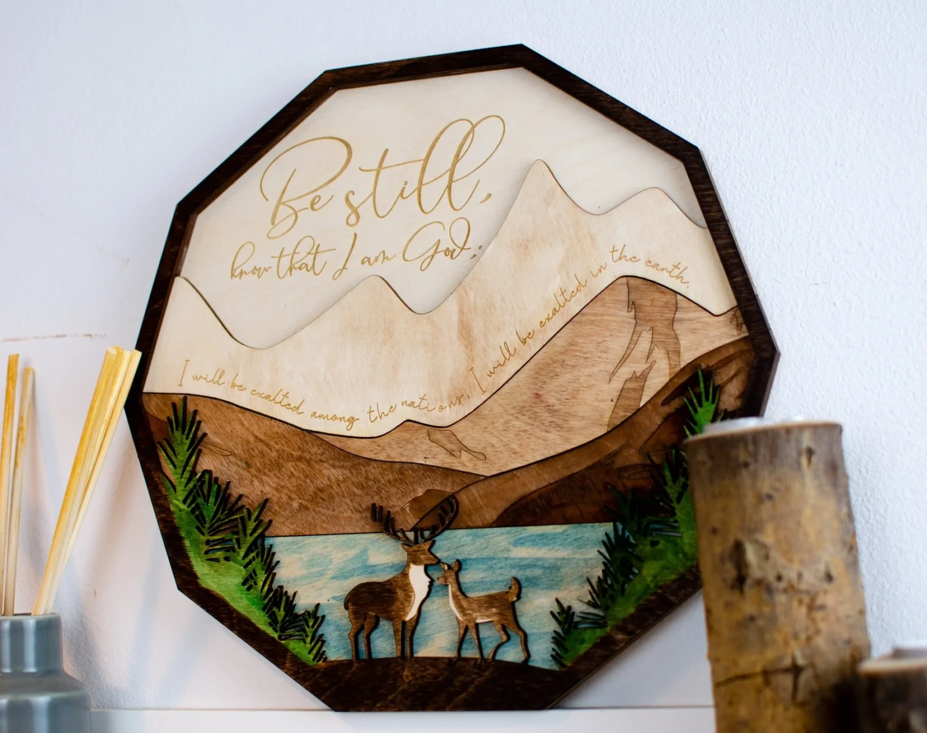 Be still and know painted wooden wall sign