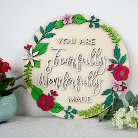 Fearfully and Wonderfully Made Psalm 139 Floral wooden Sign