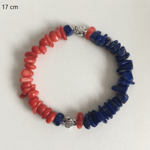 Lapis Lazuli & Red Coral Turtle Bracelet