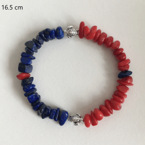 Lapis Lazuli & Red Coral Turtle Bracelet ~