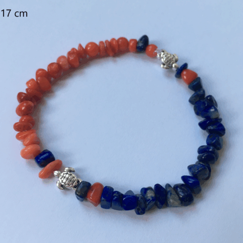 Red Coral & Lapis Lazuli Turtle Bracelet