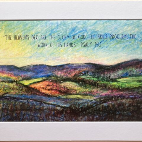 A4 landscape mountain painting with mount