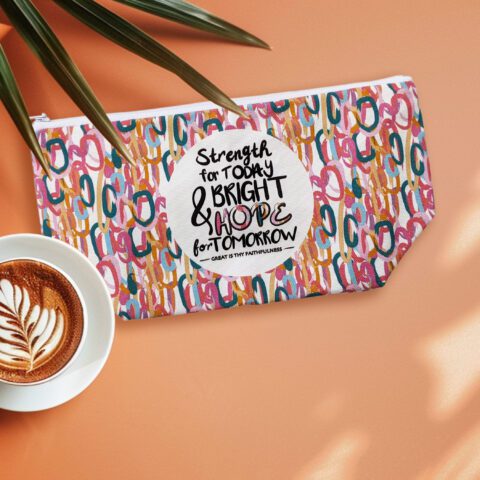Strength for Today & Bright Hope for Tomorrow | Cotton Washbag, Makeup Bag, Pencil Case, Accessories | Christian Gifts Bible Verse