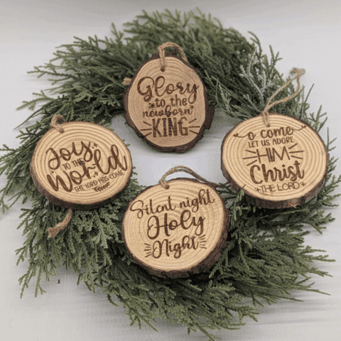 Rustic Wood Slice Christmas Ornament: Engraved Carol Lyrics