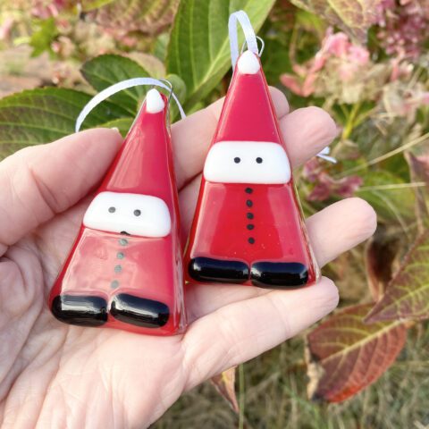 Fused Glass Christmas Tree Santa Decoration - Handmade Glass Bauble