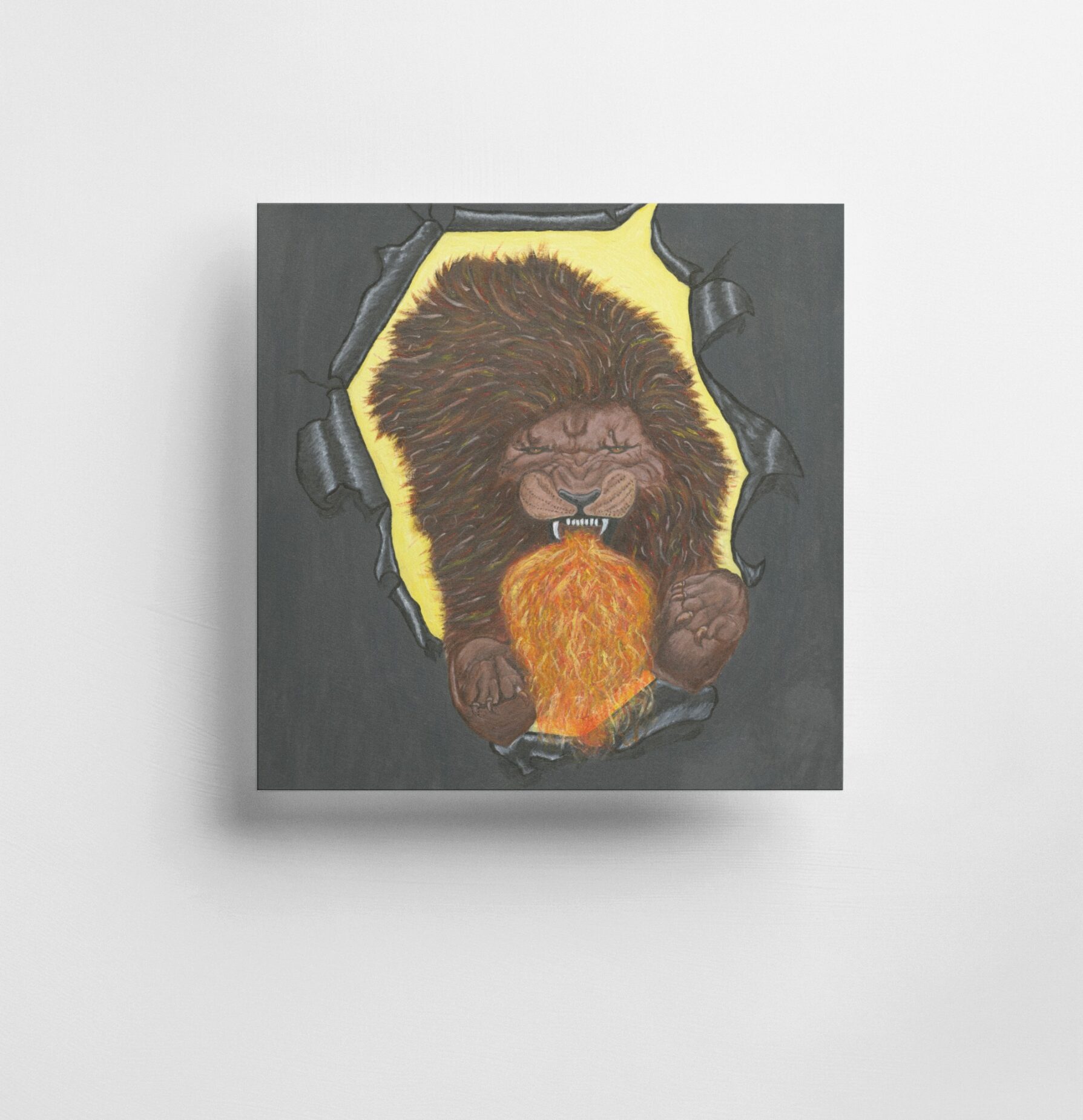 15x15 cm Roaring Lion Prophetic Greeting Card from Acrylic Painting Caring Message of Revival and Holy Fire of God