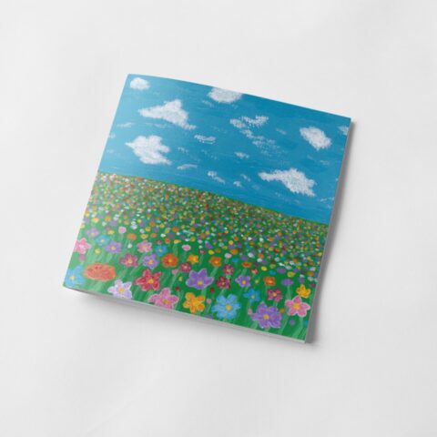 15x15 cm Meadow 4 Prophetic Greeting Card from Original Glass Painting on Coaster Carries Message of Fruitfulness., Joy and Freedom