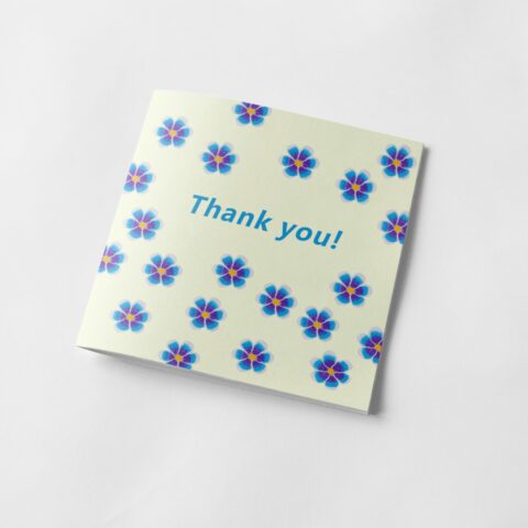 15x15 cm Thank You Blue Flowers and Yellow Background Prophetic Greeting Card from Original Painting on a Glass Bottle Carries Message of Gratitude, Thankfulness and Respect