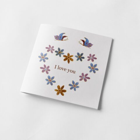 15x15cm I Love You Gold Text with Butterflies Prophetic Greeting Card from Original Glass Painting on a Bottle Carries Message of Covenant, Unity and Heavenly Blessings