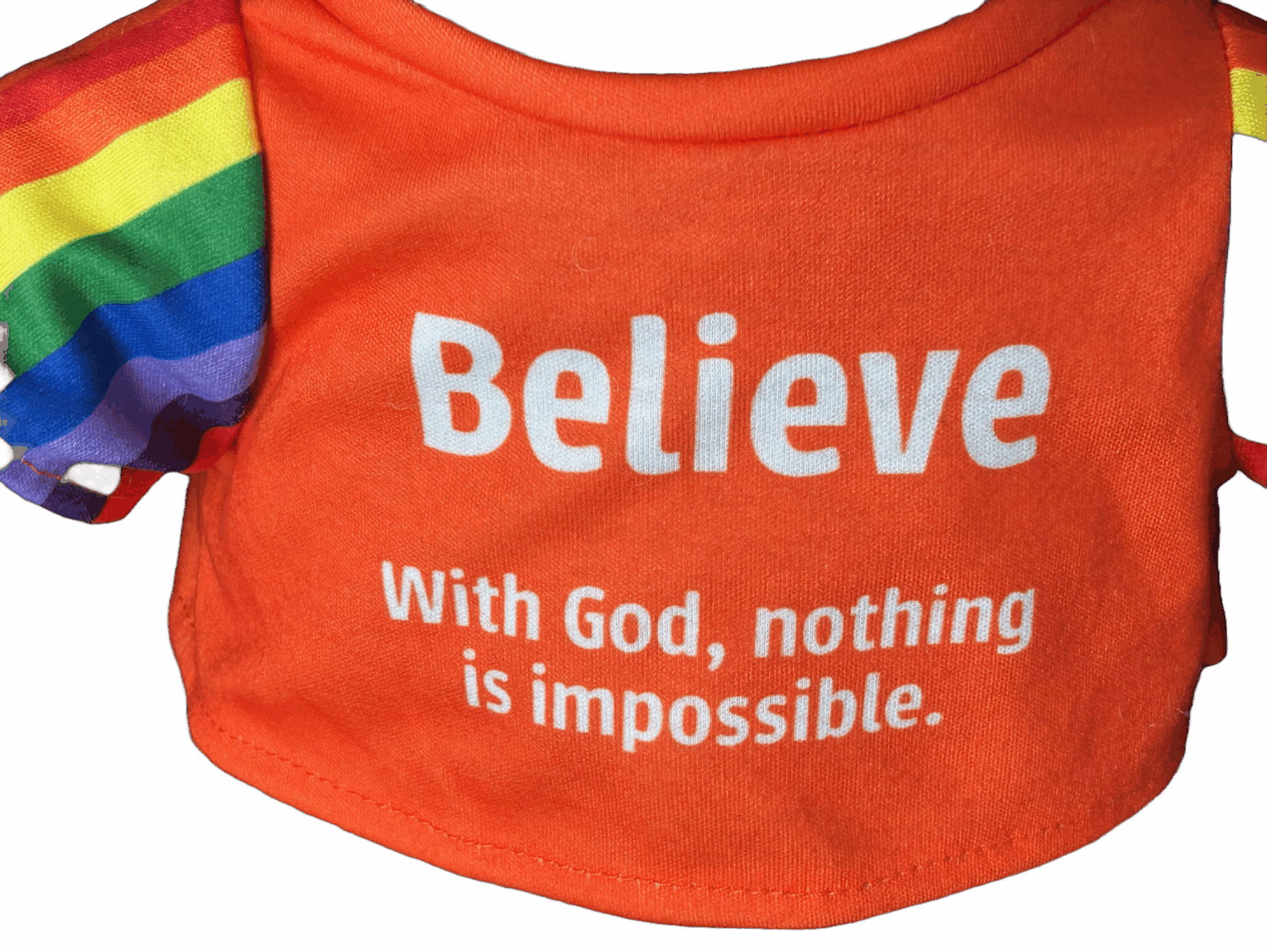 Orange T-shirt for 40cm Believe Bear with message -With God, nothing is impossible.