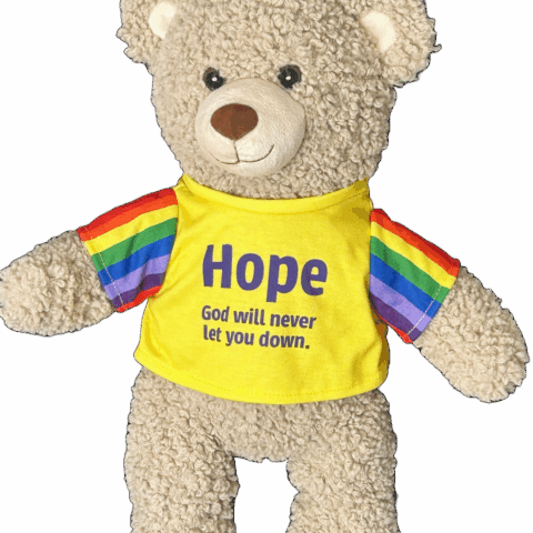 An image of Hope Bear - a 40cm Teddy Bear with Christian messaging.