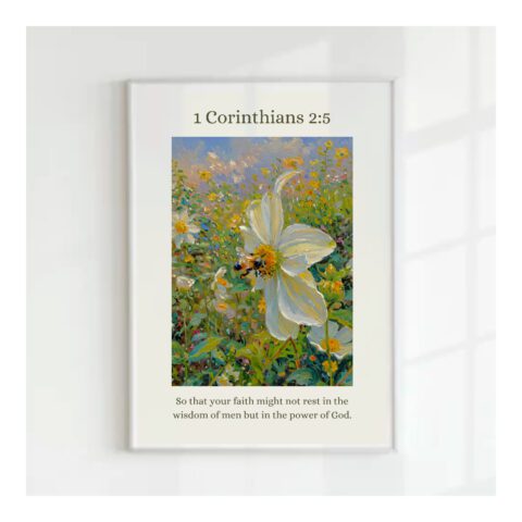 1 Corinthians 2:5 Scripture Wall Art, Christian Bible Verse, Flower and Bee, Digital Download