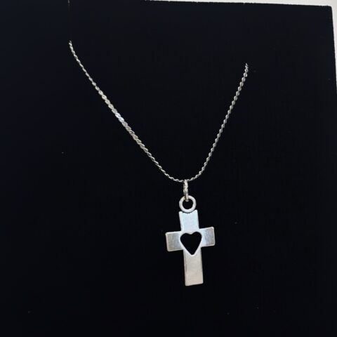 Christian Cross Pendant Necklace: 'God is Love' Heart Jewellery
