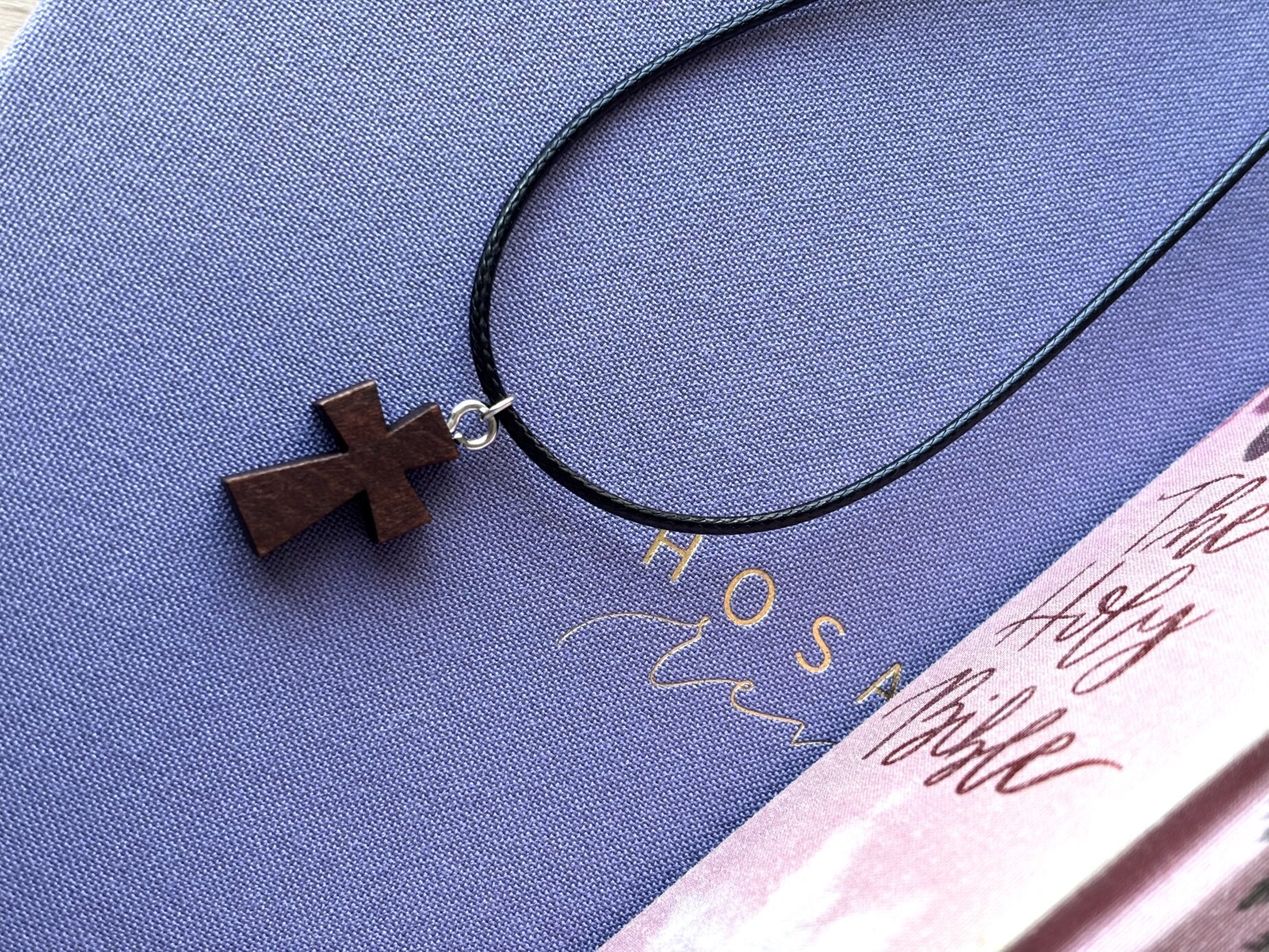 Wooden Cross Pendant Necklace - Adjustable Wax Rope, Christian Jewellery Jesus Christ , Religious Baptism Communion - Image 2