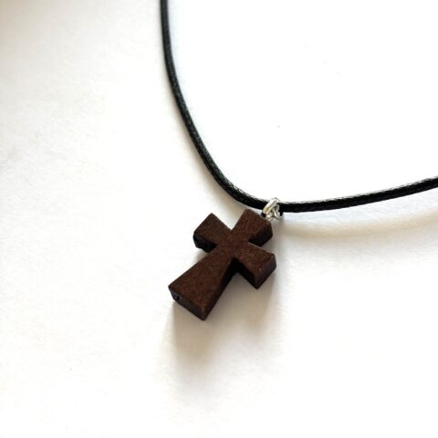 Wooden Cross Pendant Necklace - Adjustable Wax Rope, Christian Jewellery Jesus Christ , Religious Baptism Communion