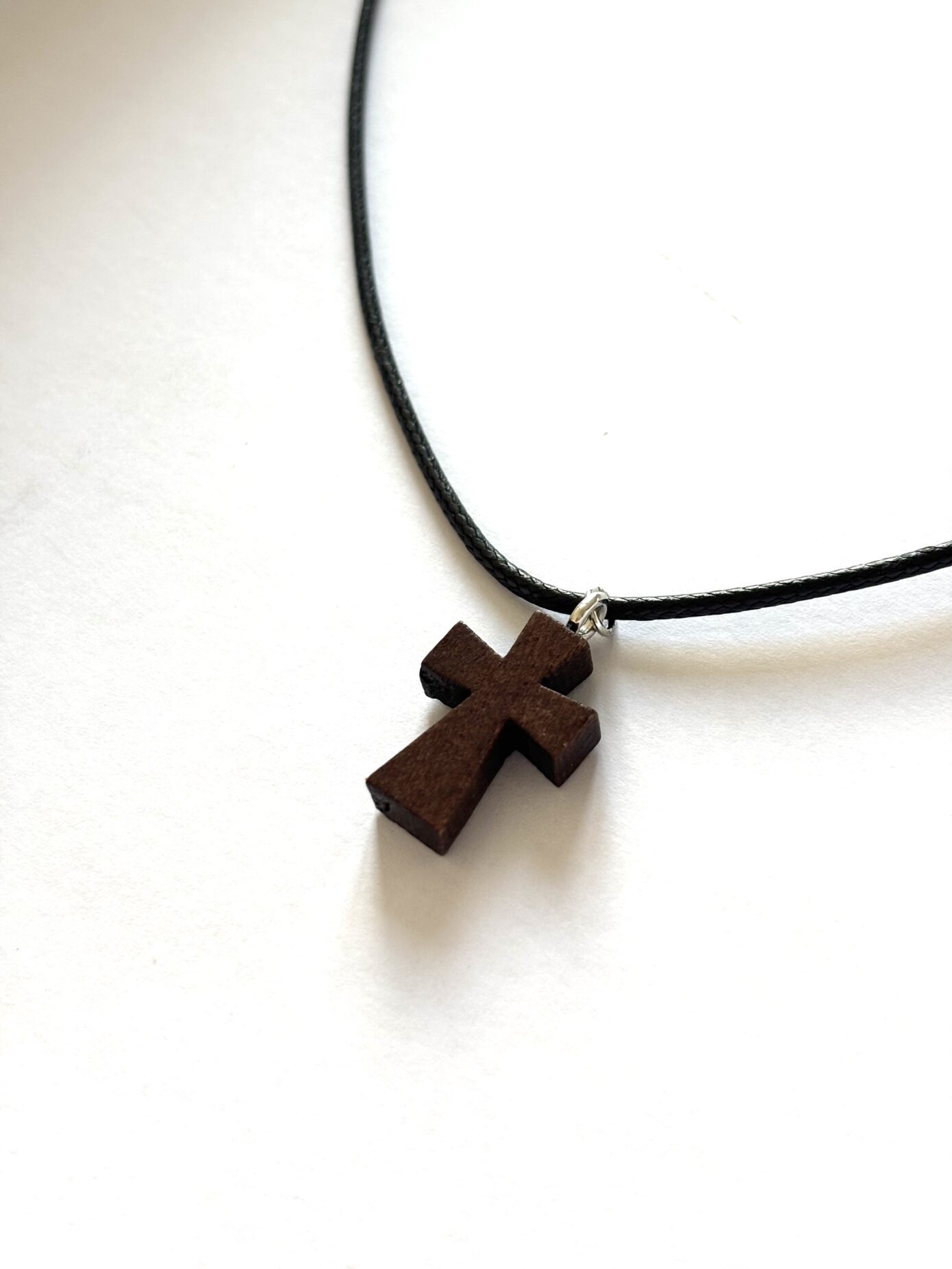 Wooden Cross Pendant Necklace - Adjustable Wax Rope, Christian Jewellery Jesus Christ , Religious Baptism Communion