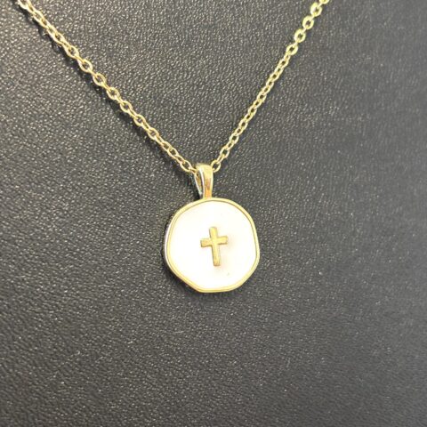 Gold Enamel Mini Cross white pendant Necklace