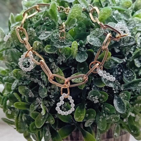 Gold Heart Bracelet, Gold Bracelet, Easter Gift, Pearl Hearts, Birthday Gift, Jewellery