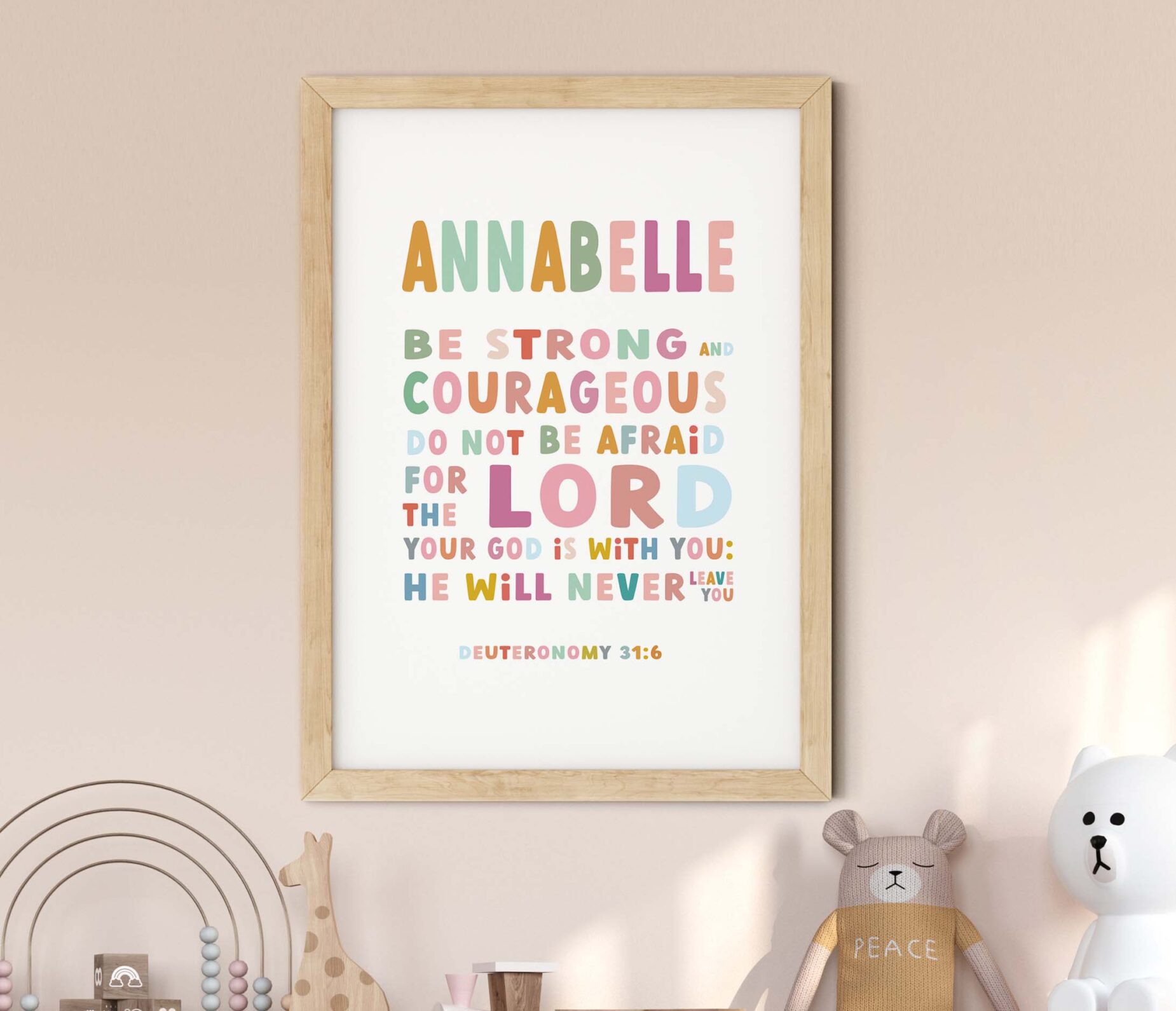 Personalised Christian Kids Bible Verse Print - Be Strong And Courageous Colourful Art Print - Deuteronomy 31:6 - Kids Nursery Poster - Image 5