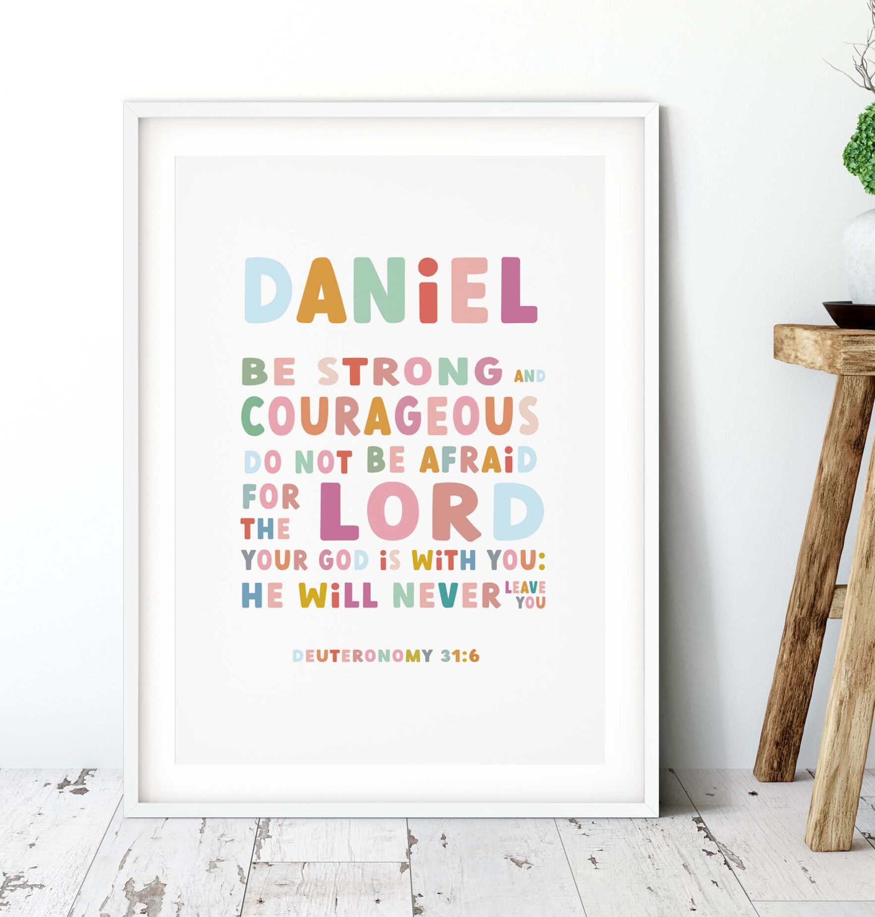 Personalised Christian Kids Bible Verse Print - Be Strong And Courageous Colourful Art Print - Deuteronomy 31:6 - Kids Nursery Poster - Image 4