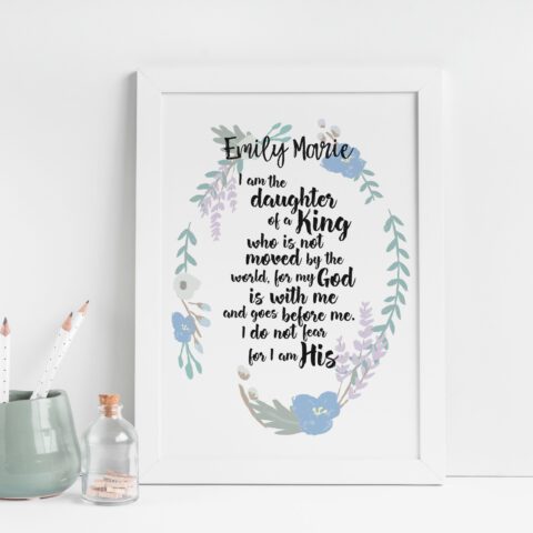 Personalised Daughter of a King Floral Wall Art - 2 Corinthians 6:18