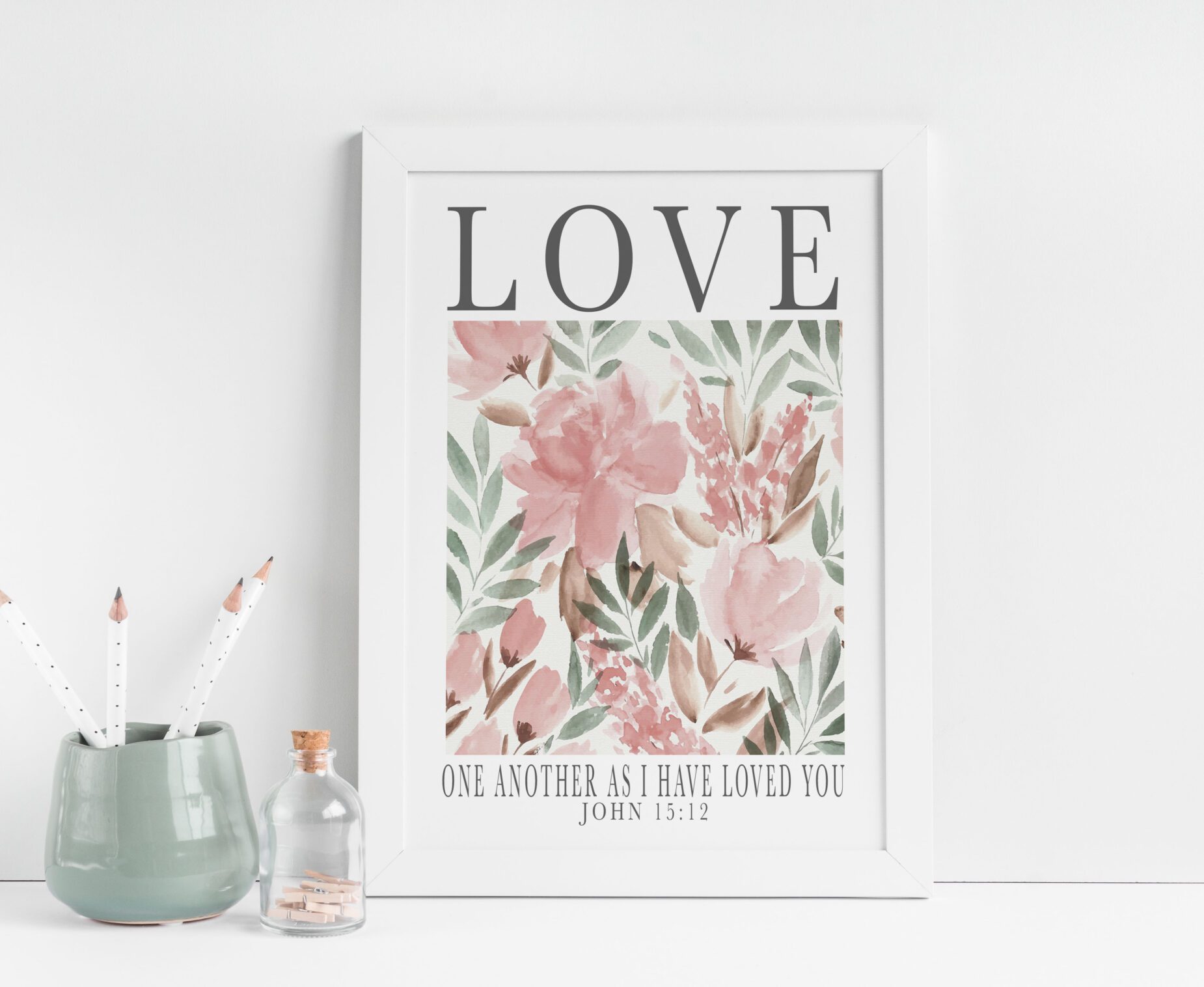 Christian Faith Bible Verse Love Wedding Print - Love One Another As I Have Loved You Floral Art - John 15:12 - Image 5