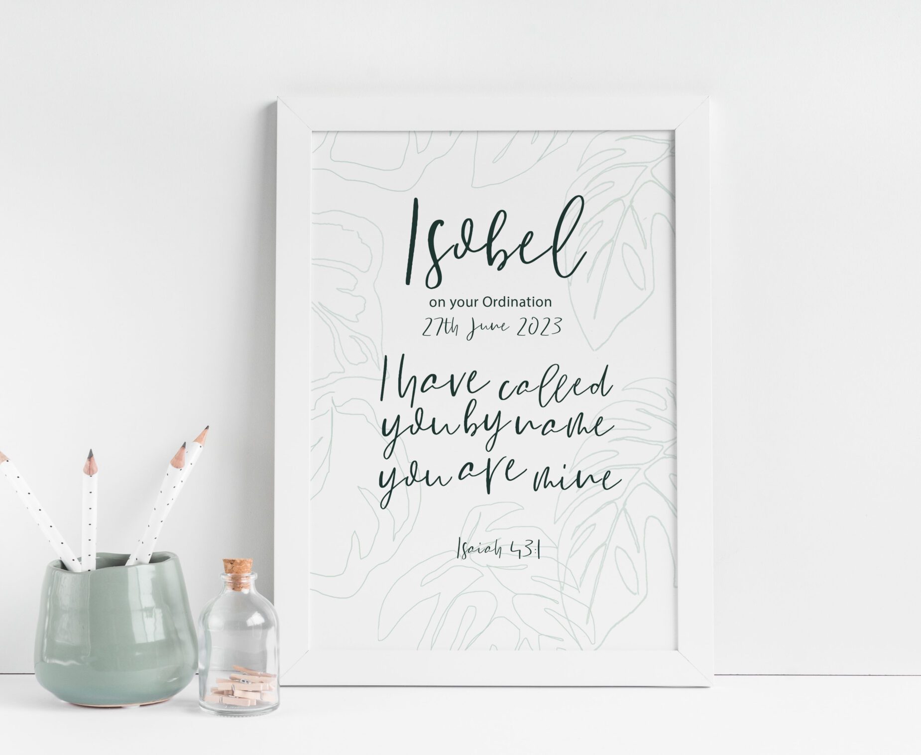 Personalised Christian Faith Print - I Have Called You By Name You Are Mine Minimalist Art Print - Isaiah 43:1 - Image 2