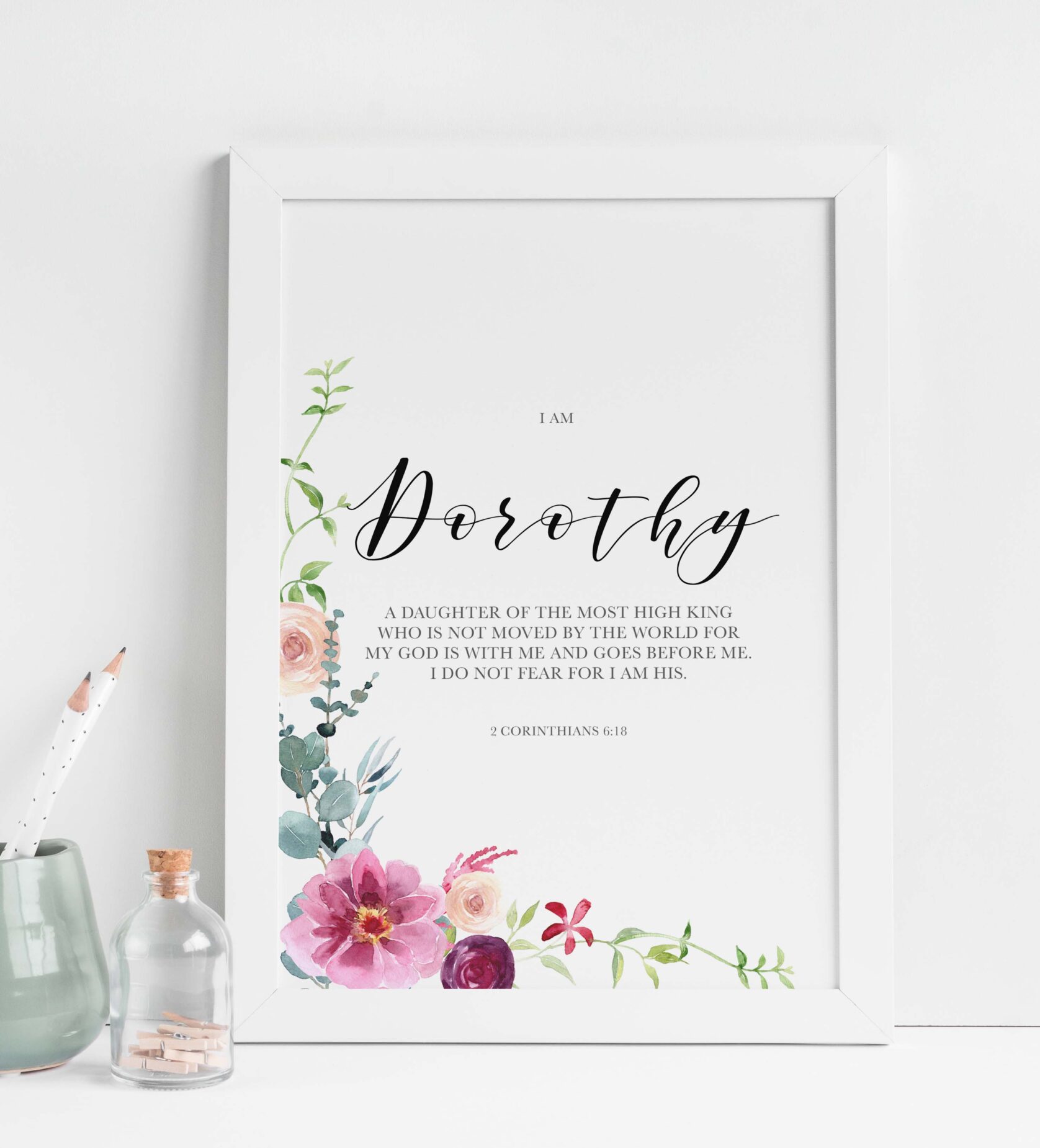 Personalised Christian Faith Daughter Of The Most High King Floral Art Print - 2 Corinthians 6:18