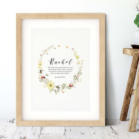 Personalised Christian Faith Bible Verse Initial Floral Art Print - Jeremiah 29:11