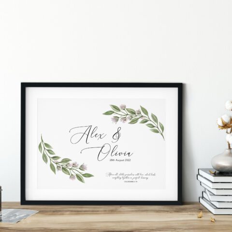 Personalised Floral Wedding Art Print – Colossians 3:14