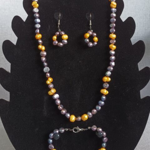 Pearl Necklace-Earrings-Bracelet Set