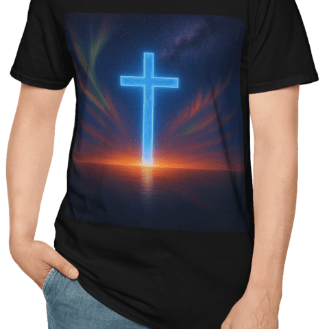 Finding Faith as the guide through shadows | T-Shirt | Love, Joy, Hope, Rejoicing, Christian Cross | The Path of Faith