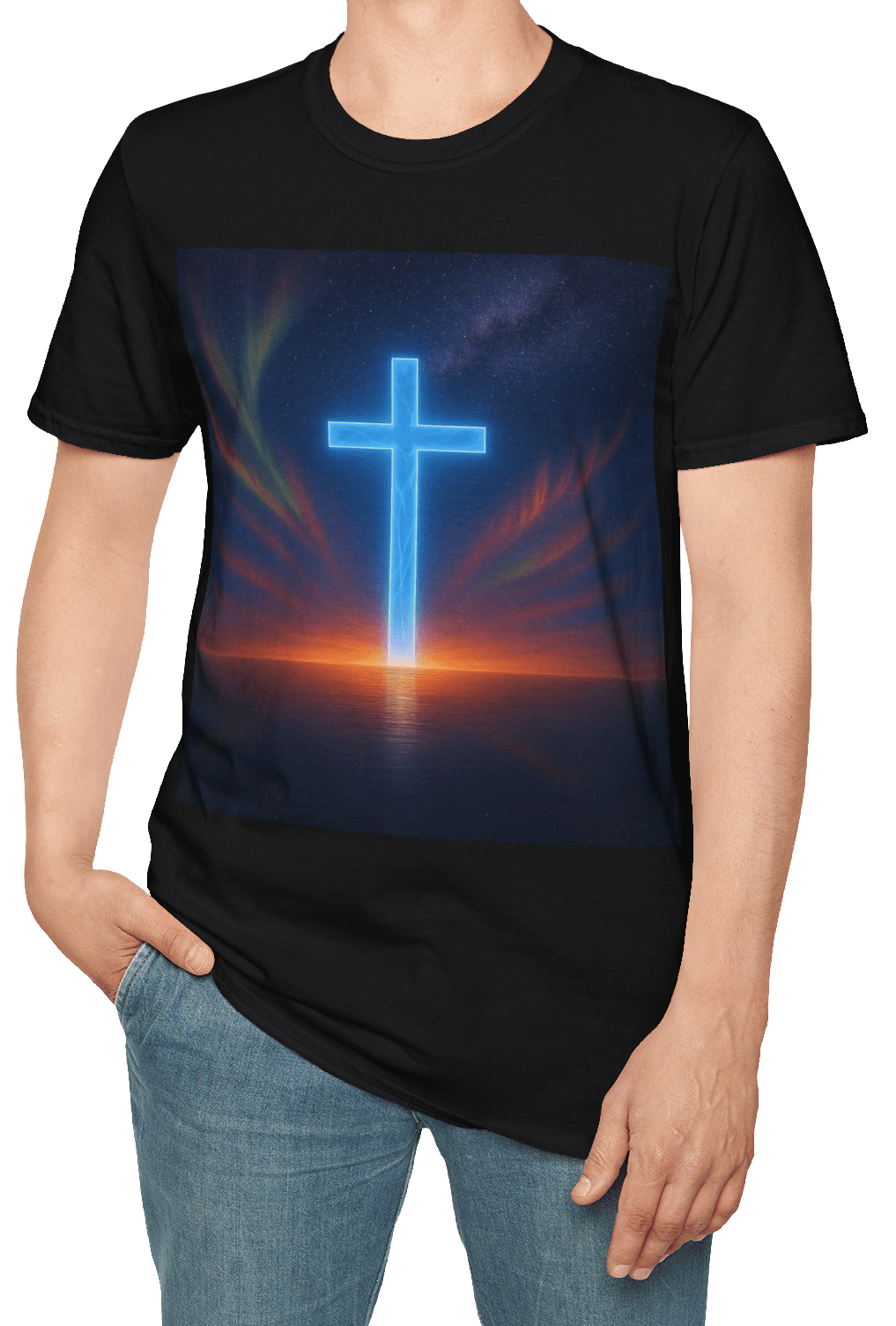 Finding Faith as the guide through shadows | T-Shirt | Love, Joy, Hope, Rejoicing, Christian Cross | The Path of Faith